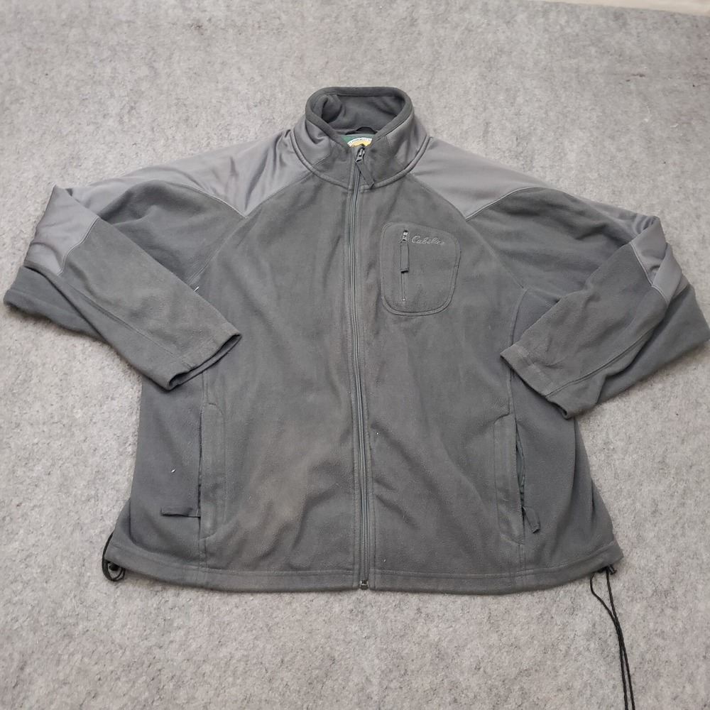 Cabelas Sweater Mens Large Gray Outdoors Lightweight Fleece Full Zip Adult L